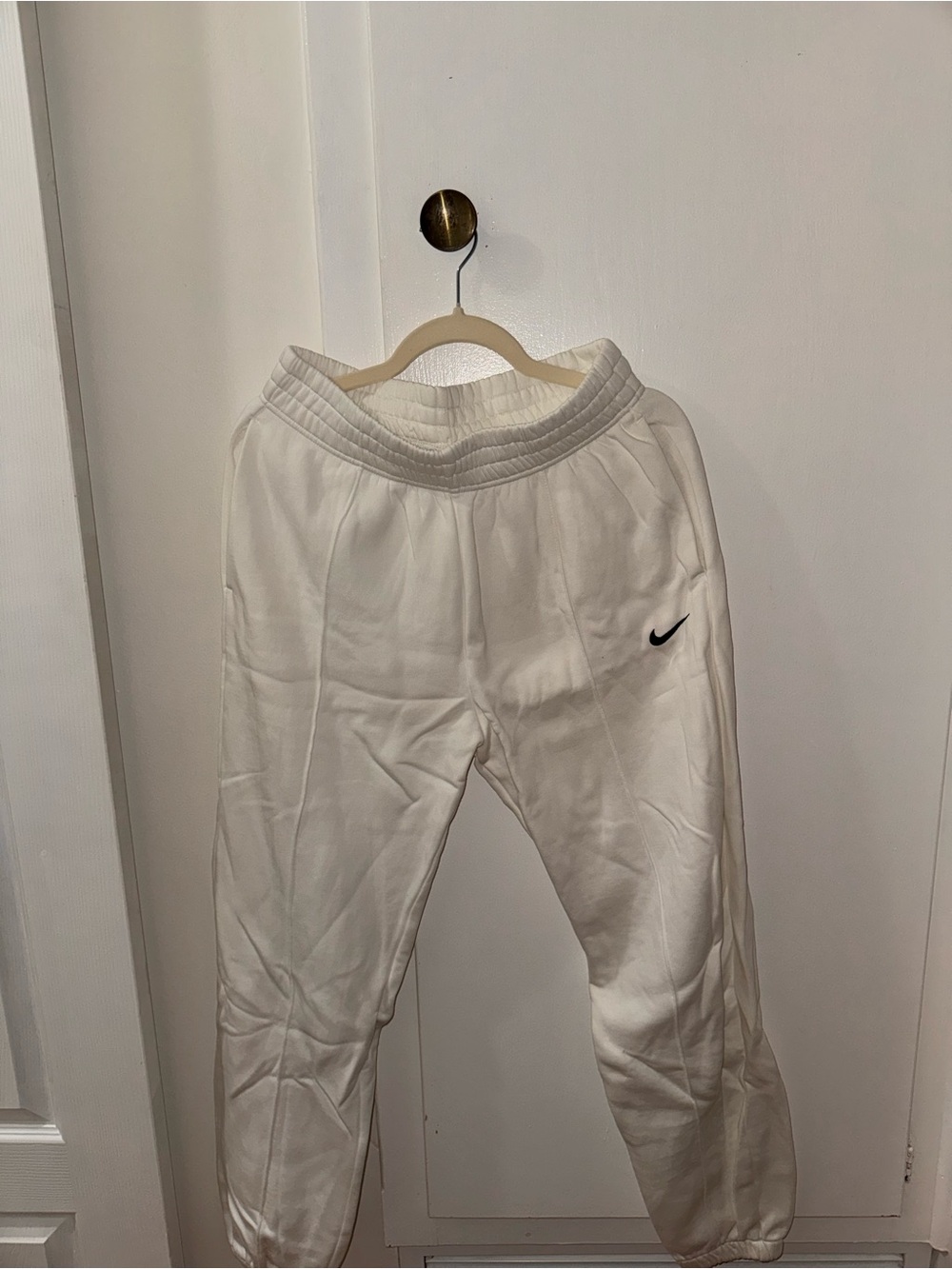 Nike Women’s White Jogger Sweatpants with Black Swoosh
